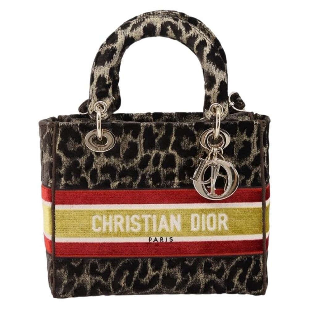 Christian Dior Lady D-Lite Mizza Embroidered Velvet Brown Velvet Handbag